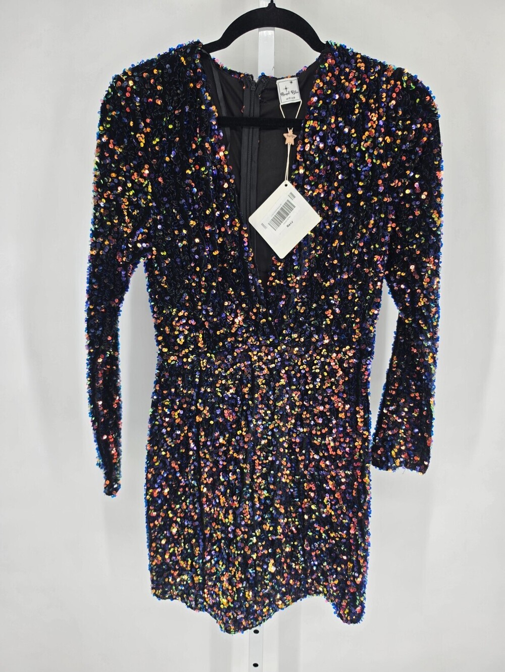 Angel Biba Womens Sz M Long Sleeve Mini Dress All Over Sequin V Neck NEW